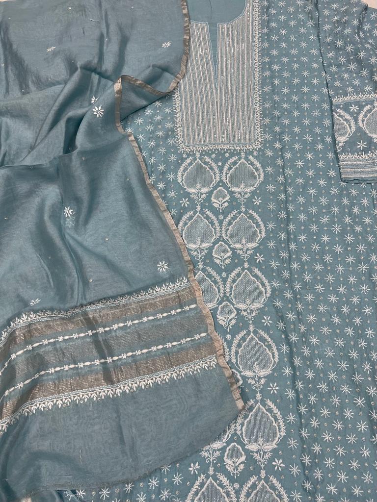 SITAARA Silver Tissue Chanderi Kurta dupatta with heavy Add on