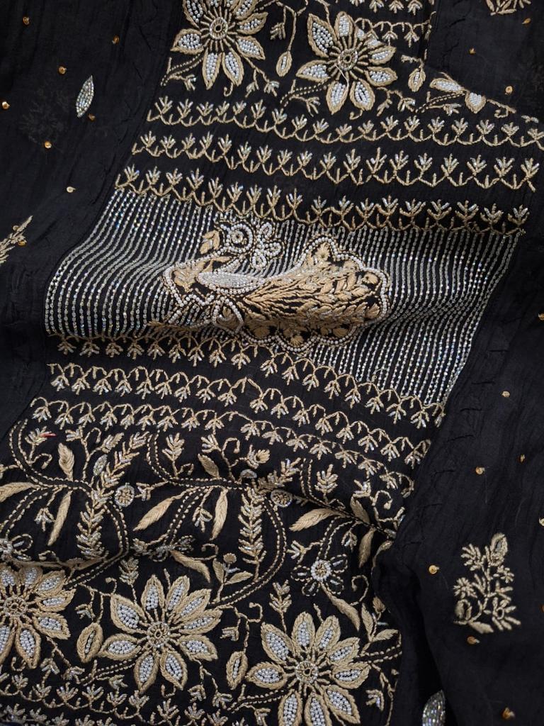 Darakht Black Mul Chanderi with embellisments