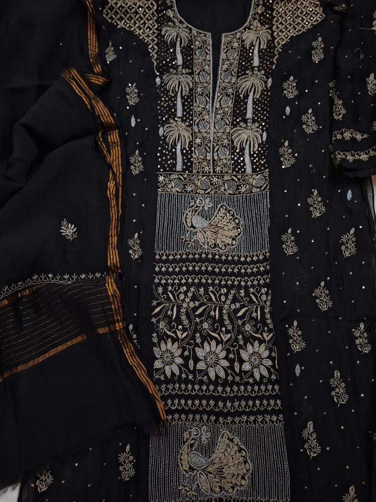 Darakht Black Mul Chanderi with embellisments