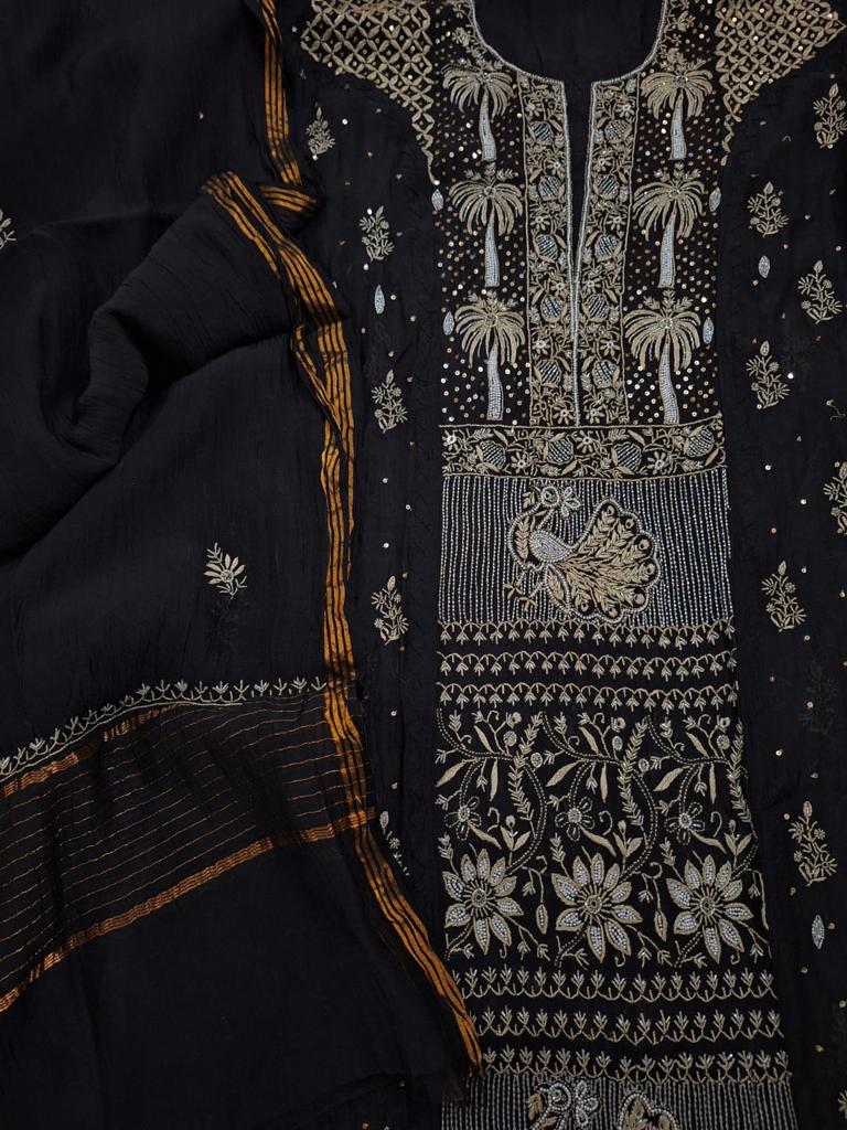 Darakht Black Mul Chanderi with embellisments