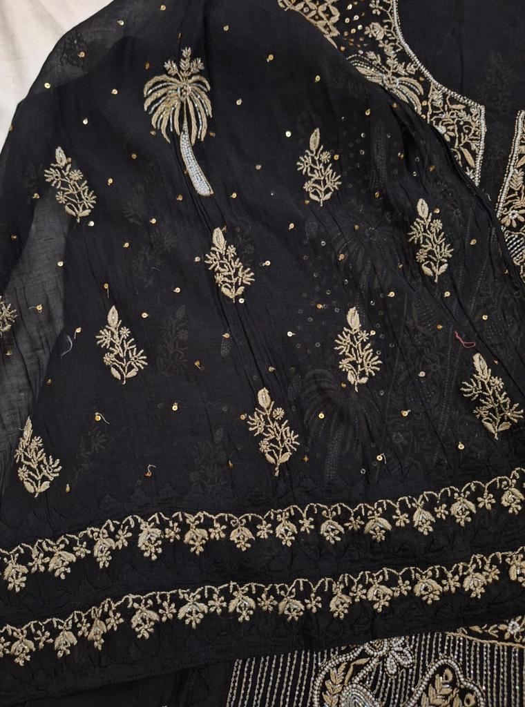 Darakht Black Mul Chanderi with embellisments