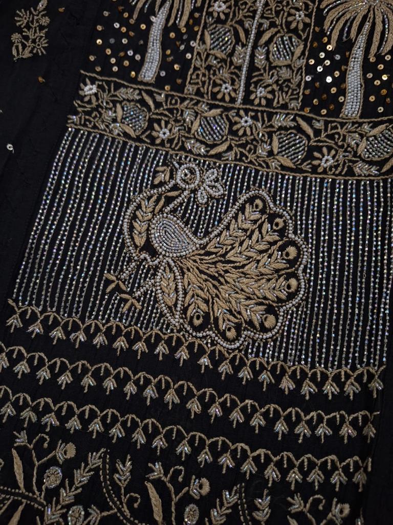 Darakht Black Mul Chanderi with embellisments