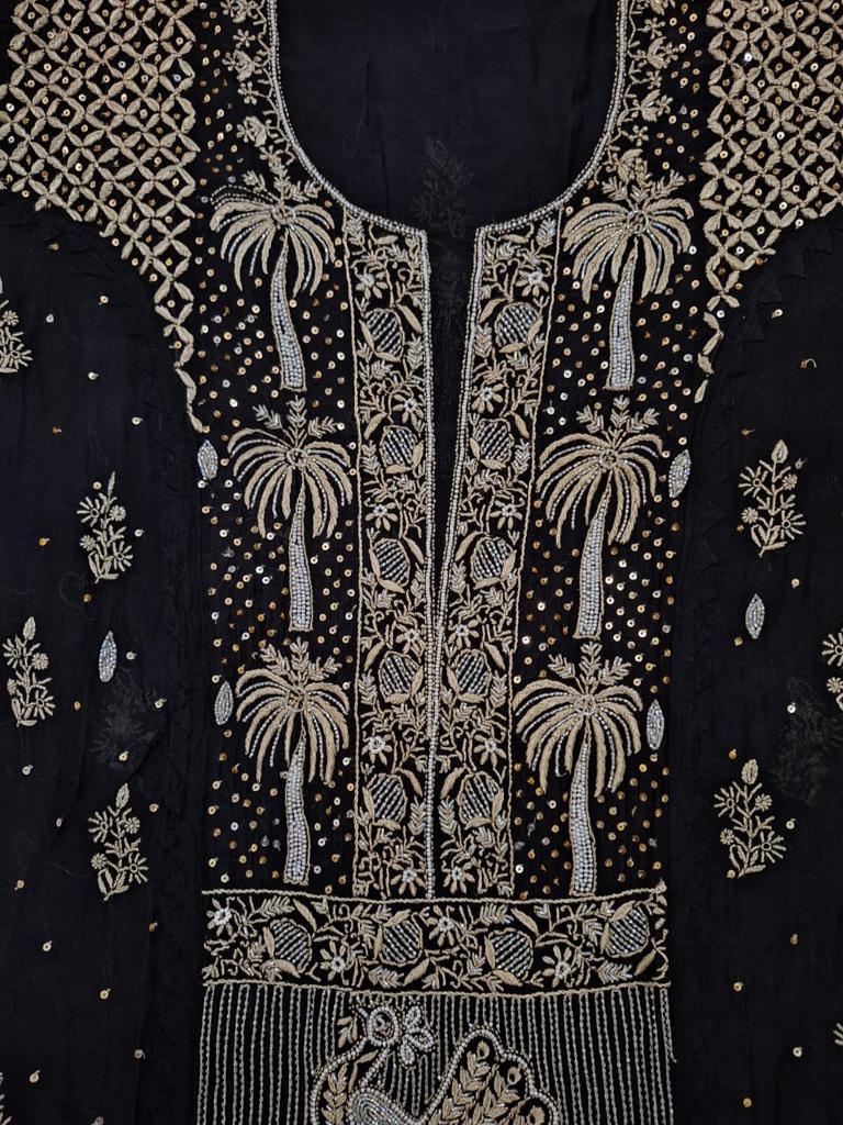 Darakht Black Mul Chanderi with embellisments