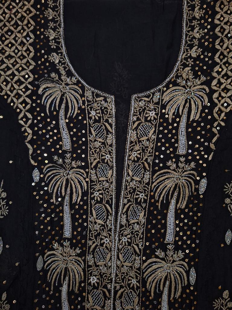Darakht Black Mul Chanderi with embellisments