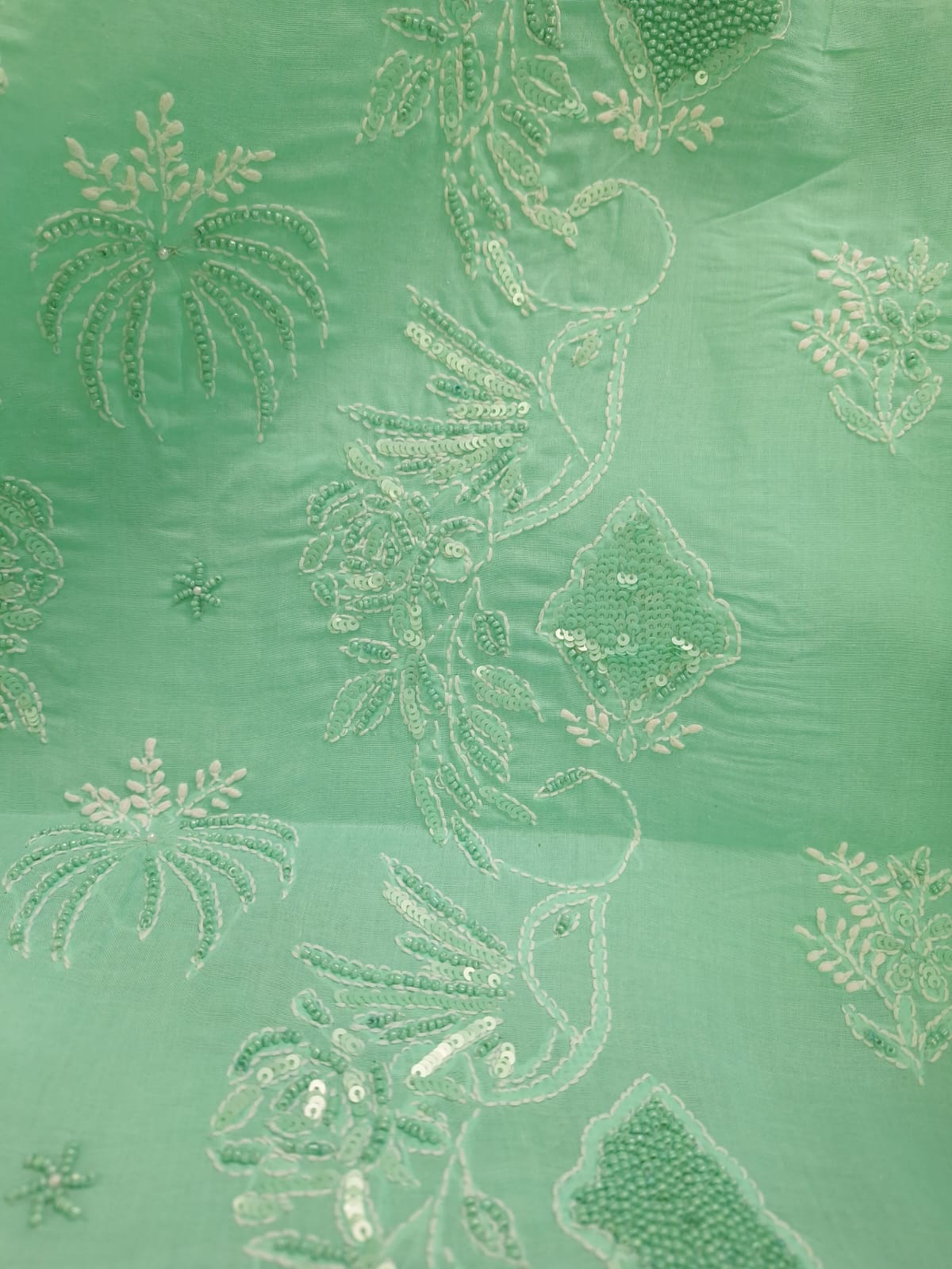 Sea Green Kurta Fabric with Bird motifs