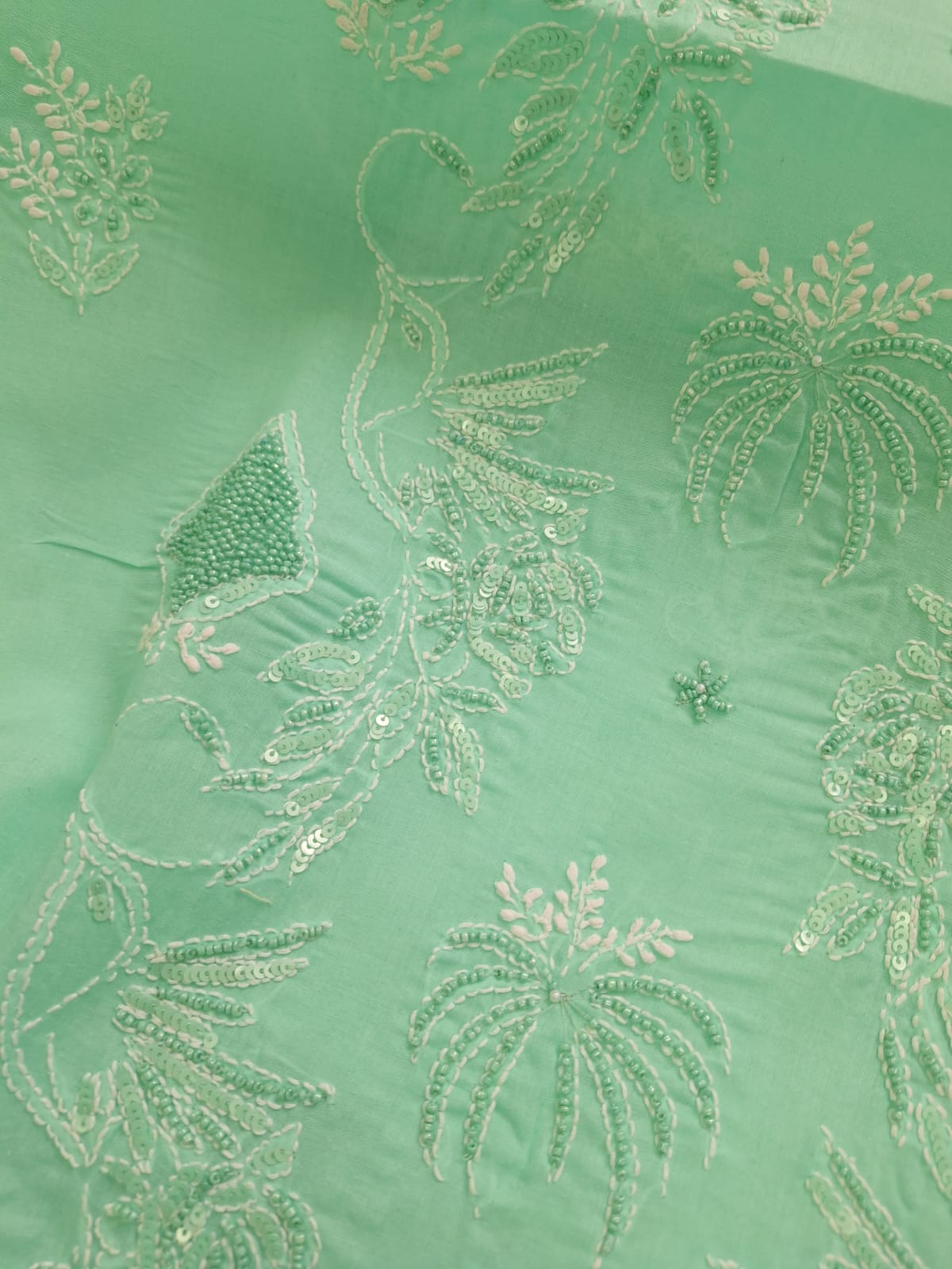 Sea Green Kurta Fabric with Bird motifs