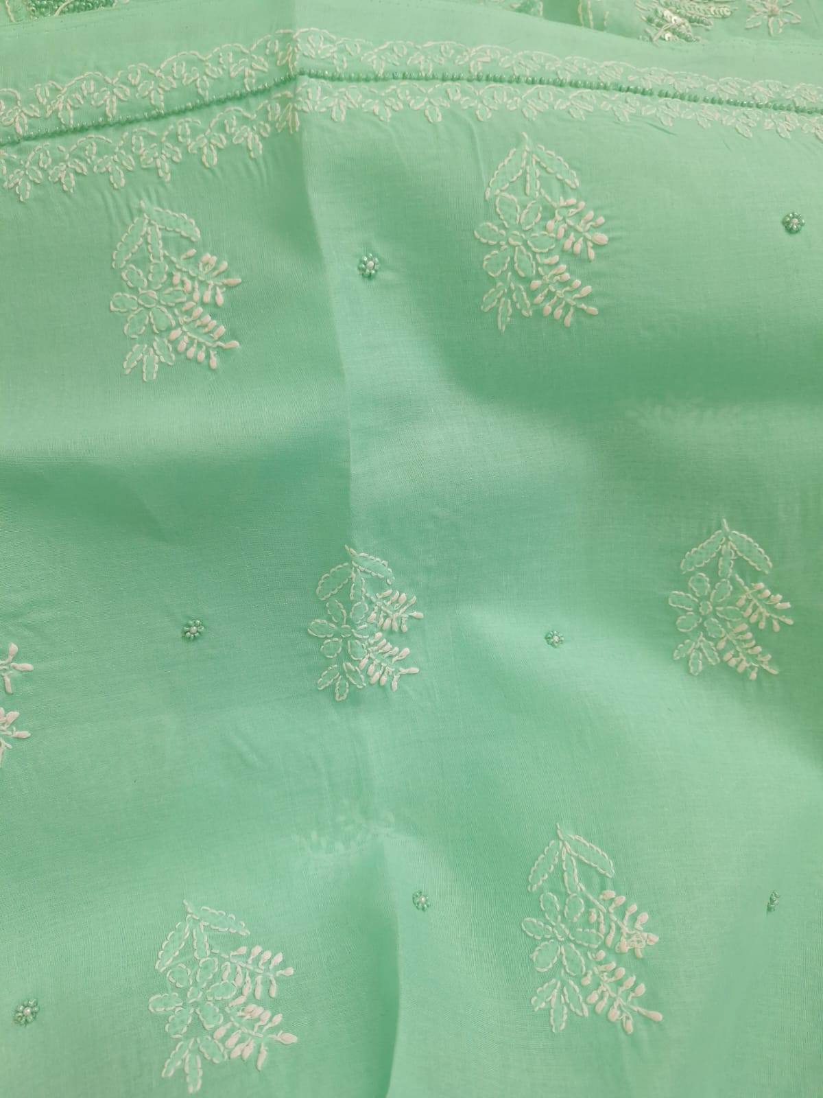 Sea Green Kurta Fabric with Bird motifs