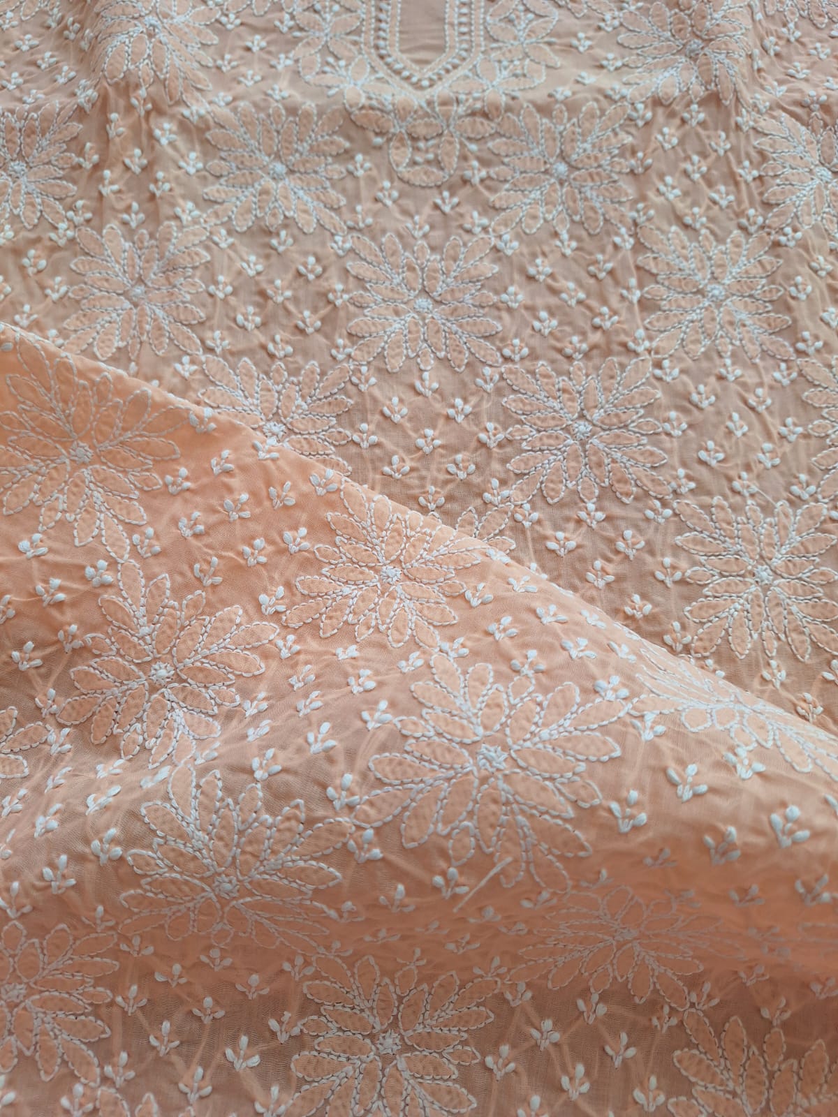 Peach Cotton Jaalwork Kurti