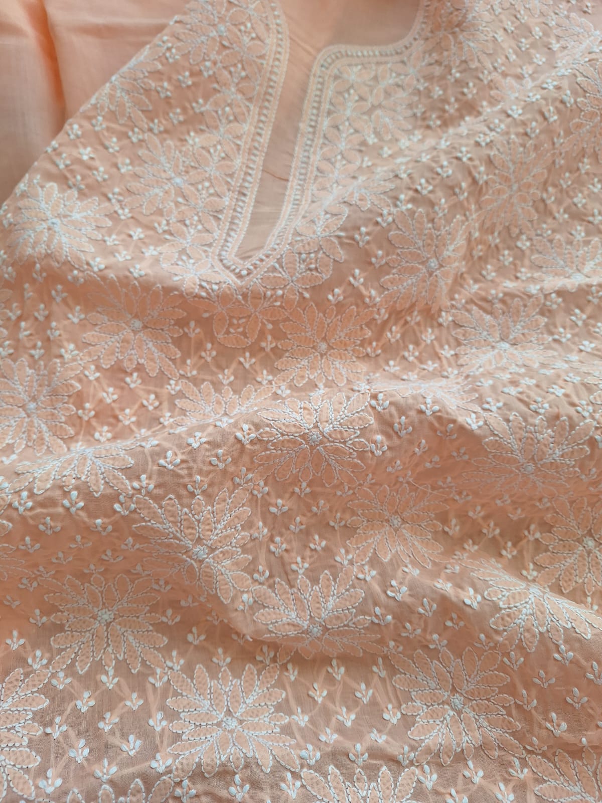 Peach Cotton Jaalwork Kurti