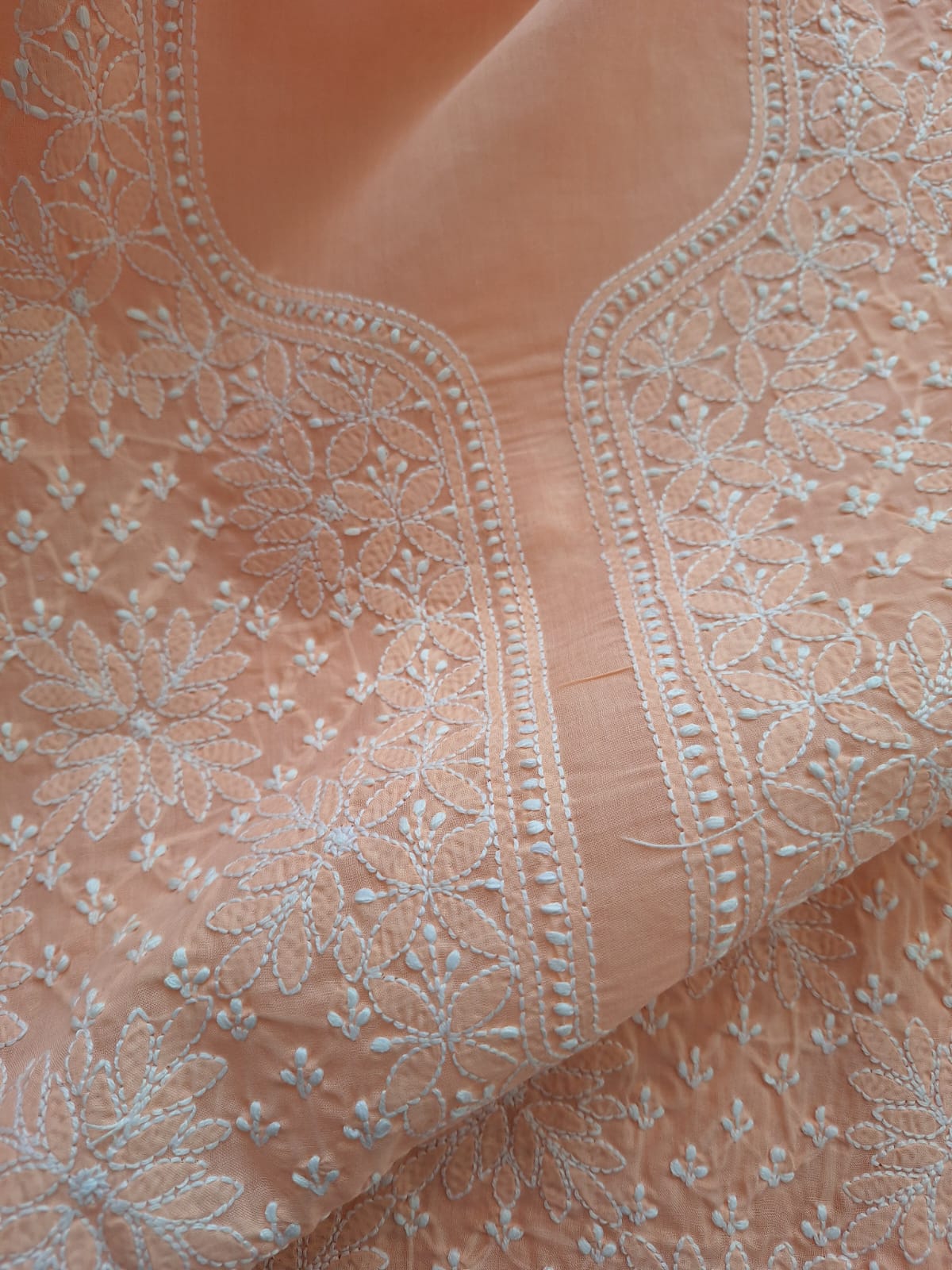 Peach Cotton Jaalwork Kurti