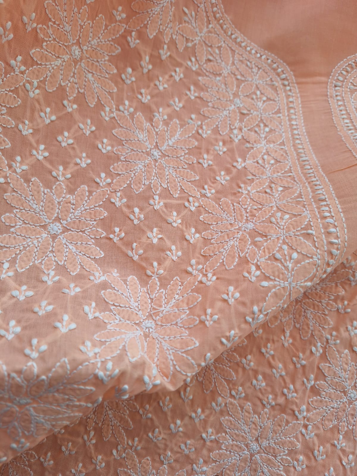 Peach Cotton Jaalwork Kurti