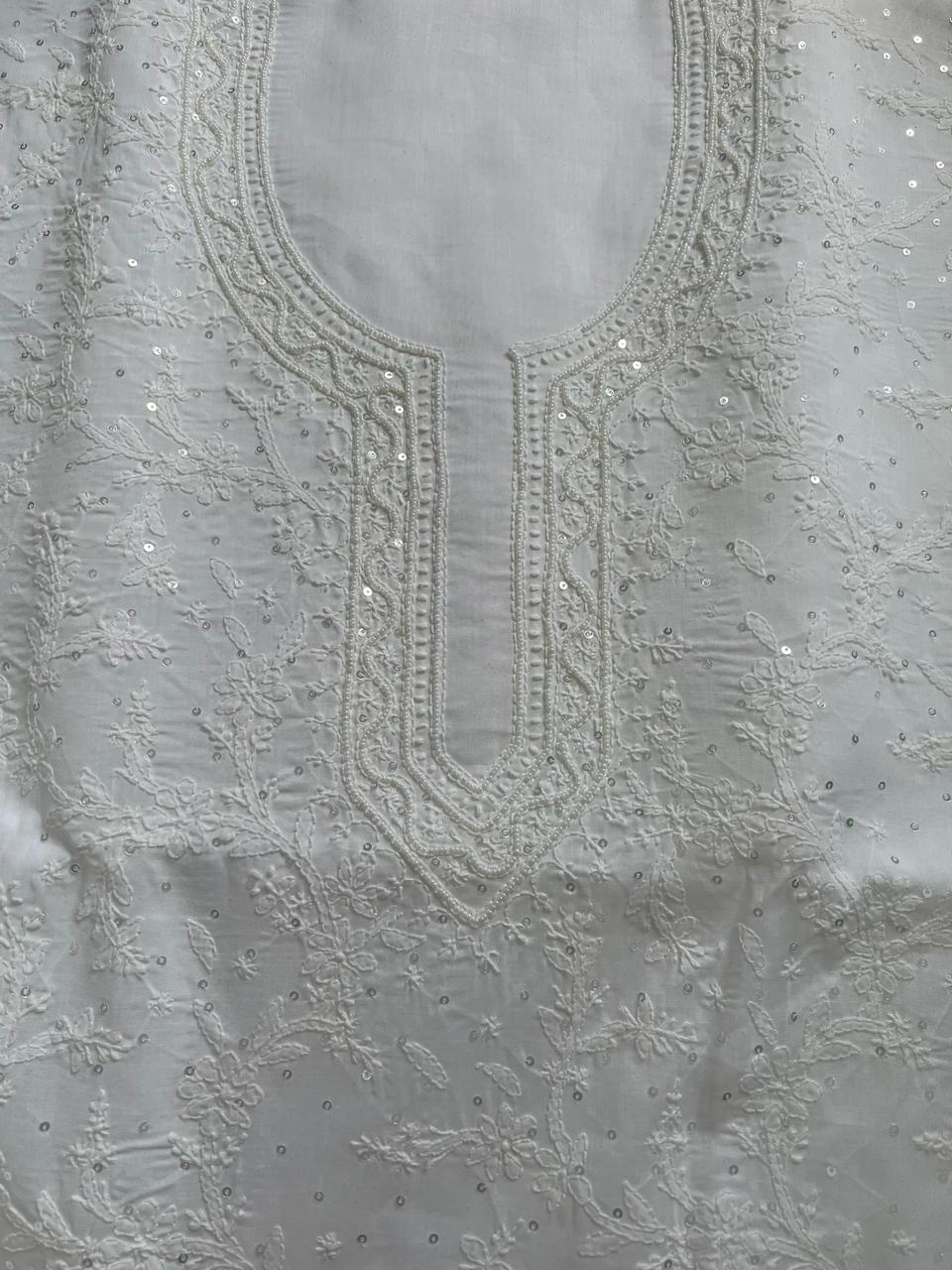 SAFED Pure white cotton full set with sequins