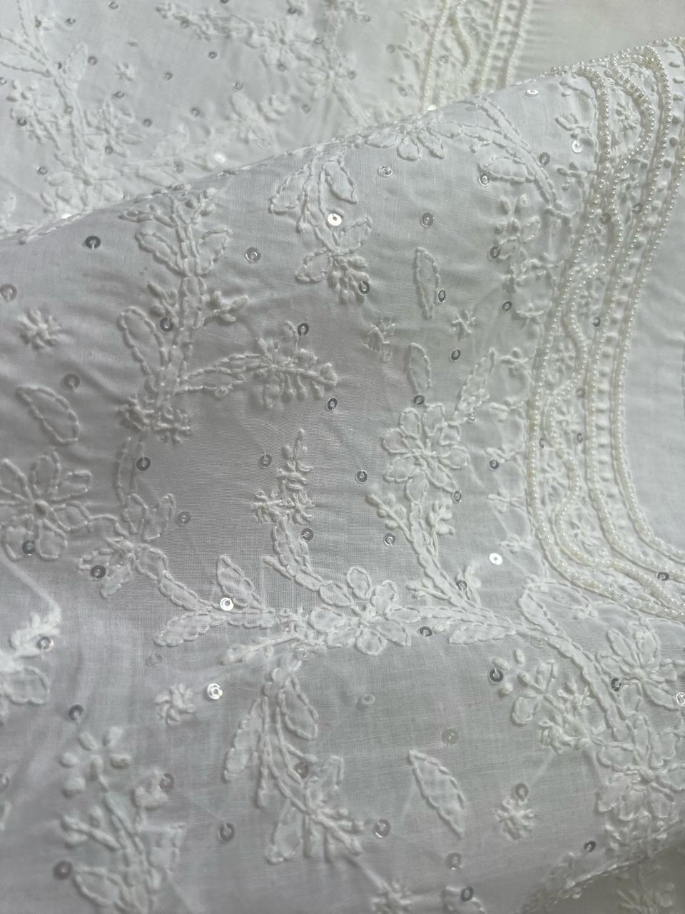 SAFED Pure white cotton full set with sequins