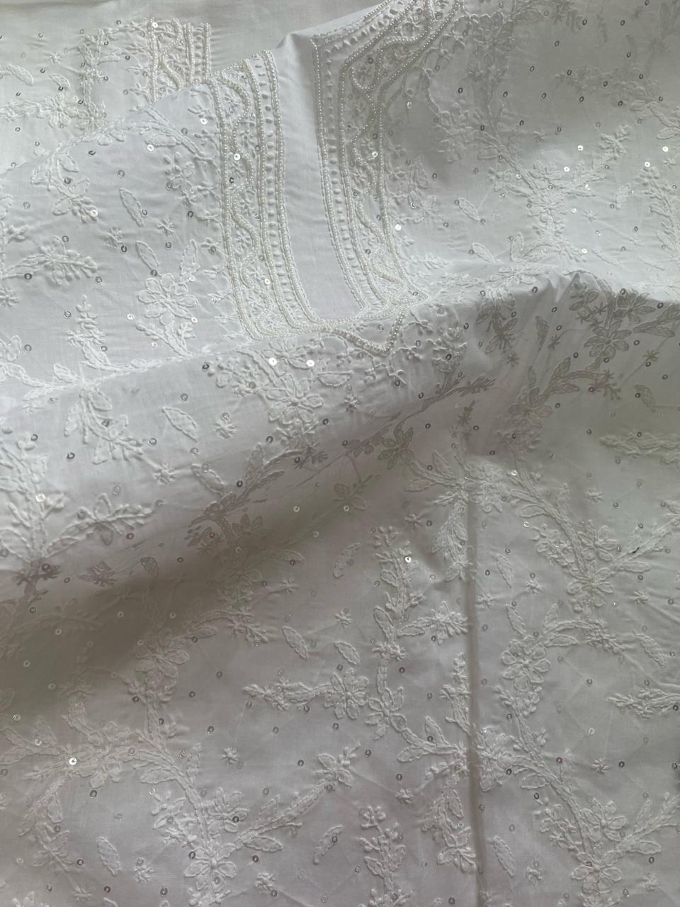 SAFED Pure white cotton full set with sequins