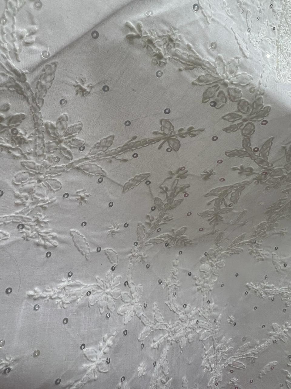 SAFED Pure white cotton full set with sequins