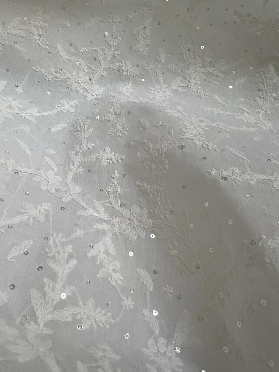 SAFED Pure white cotton full set with sequins