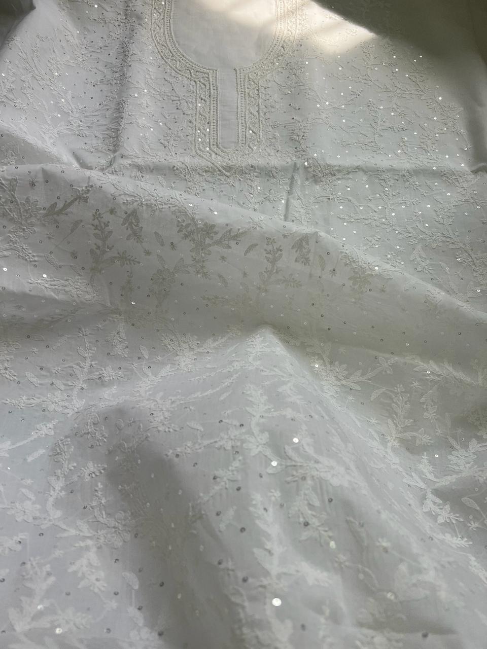 SAFED Pure white cotton full set with sequins