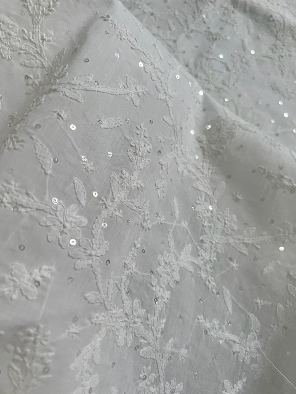 SAFED Pure white cotton full set with sequins