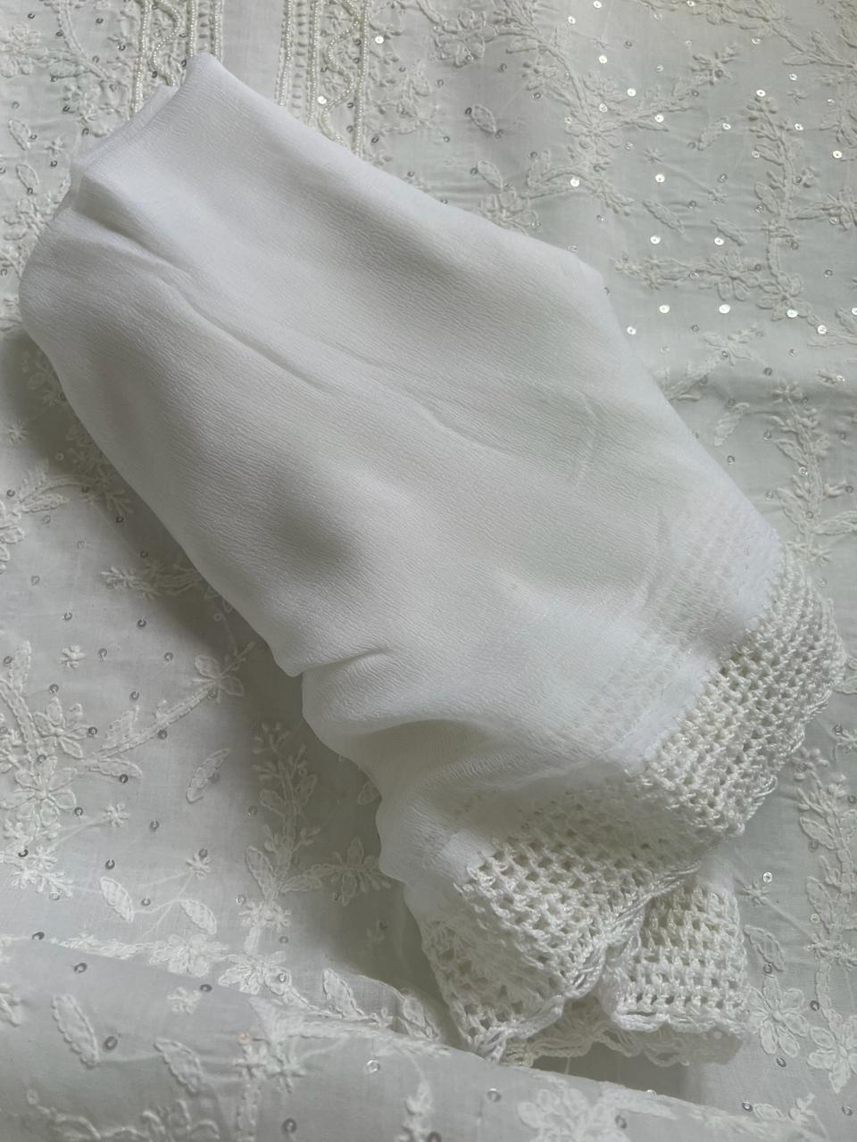 SAFED Pure white cotton full set with sequins