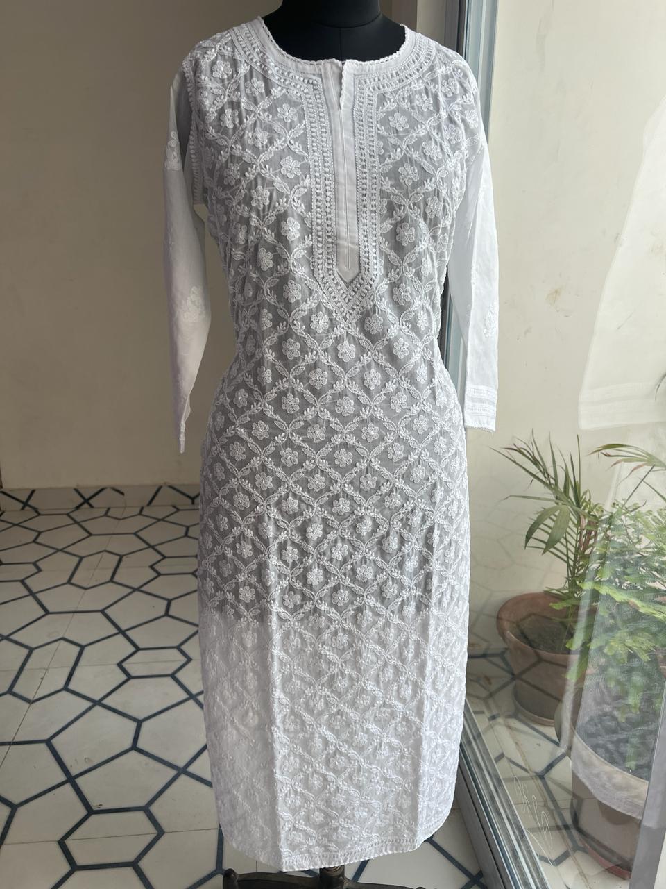 Pristine White Cotton Jaalwork Kurta