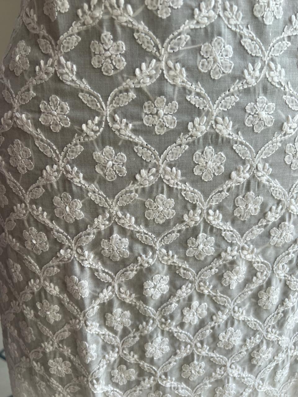 Pristine White Cotton Jaalwork Kurta