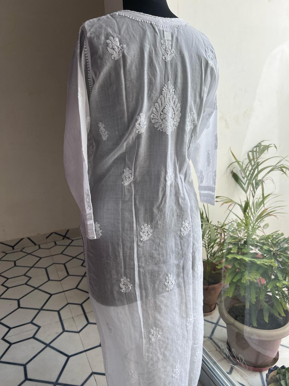 Pristine White Cotton Jaalwork Kurta