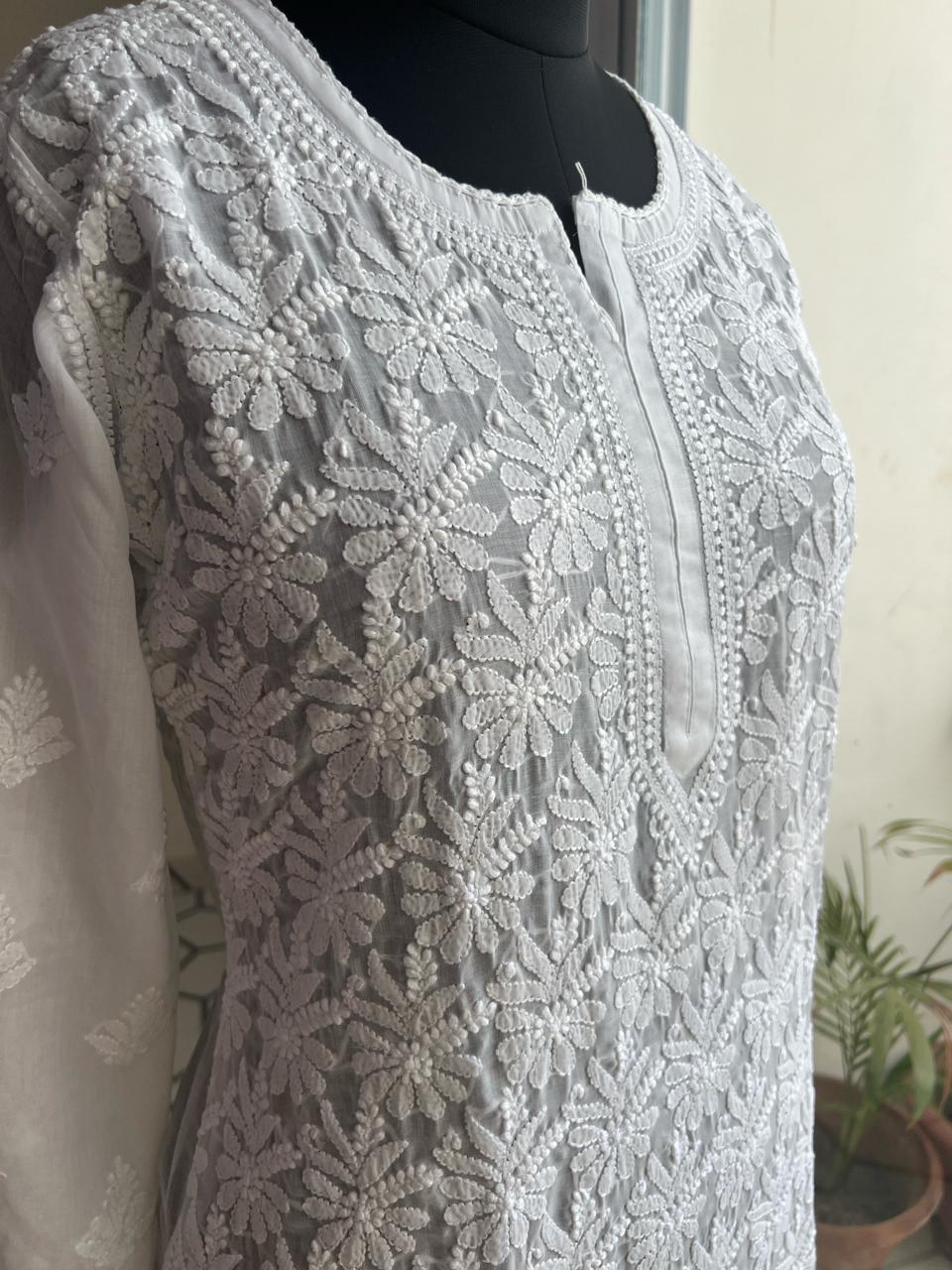 White Chikan Jaalwork Kurta