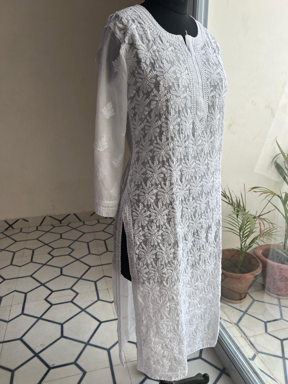 White Chikan Jaalwork Kurta