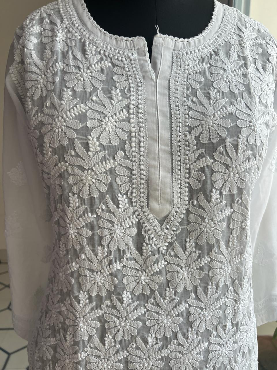 White Chikan Jaalwork Kurta