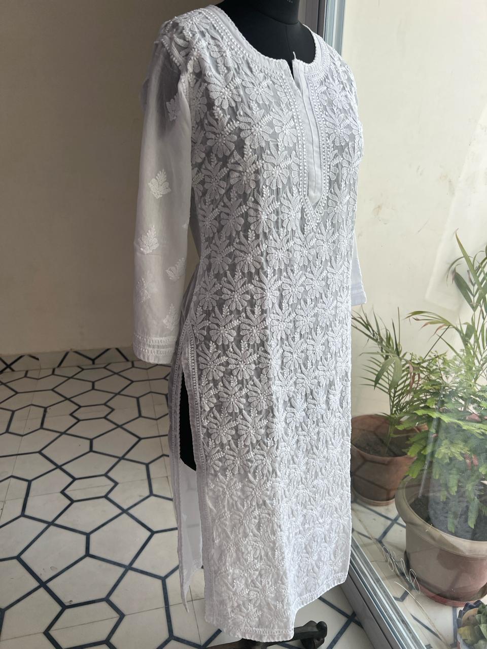 White Chikan Jaalwork Kurta