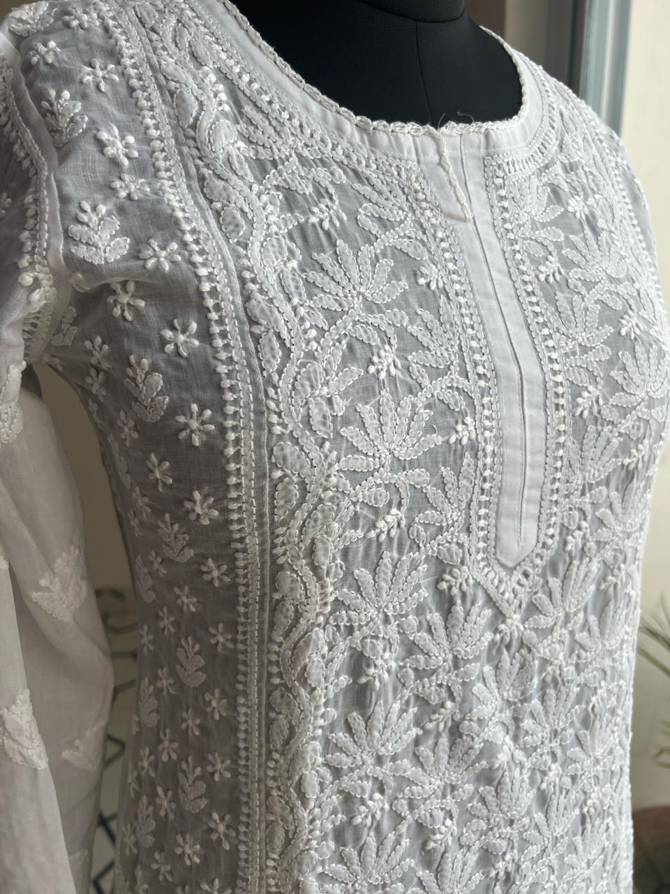 White Cotton Jaalwork Kurta