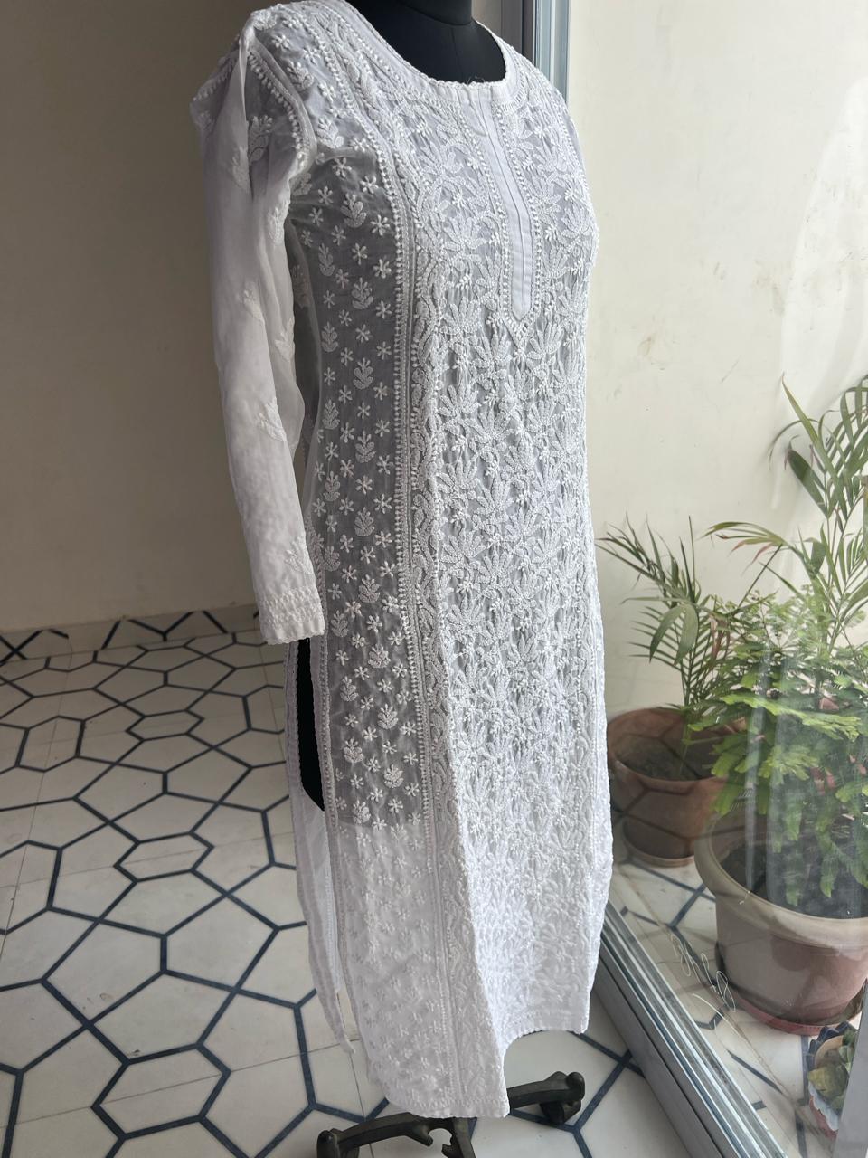 White Cotton Jaalwork Kurta