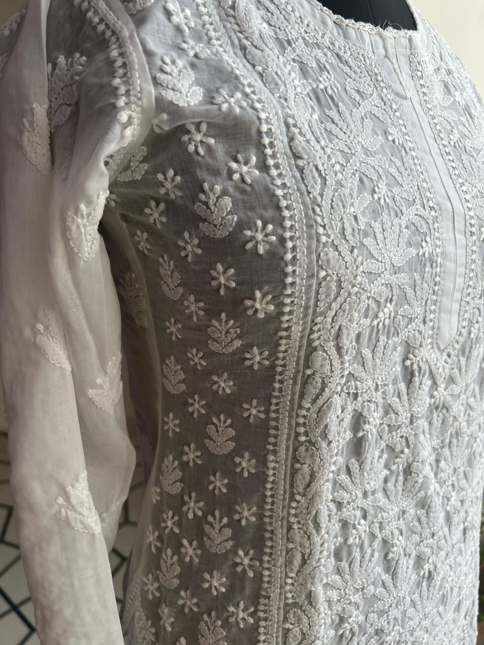 White Cotton Jaalwork Kurta