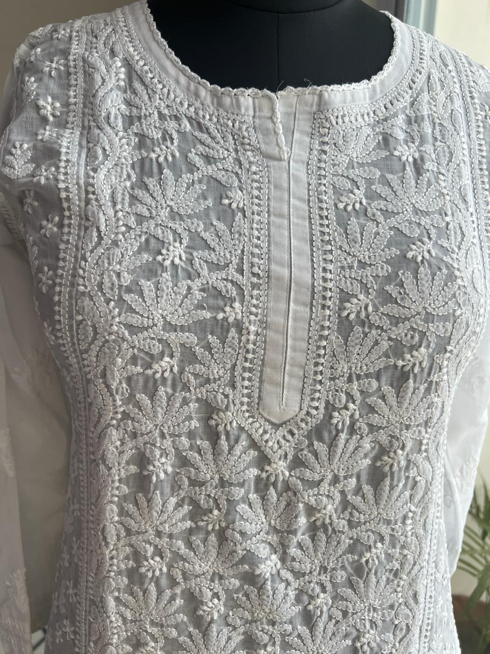 White Cotton Jaalwork Kurta