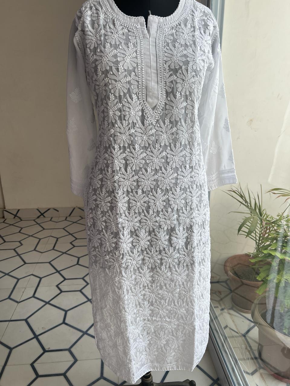 White Chikan Jaalwork Kurta