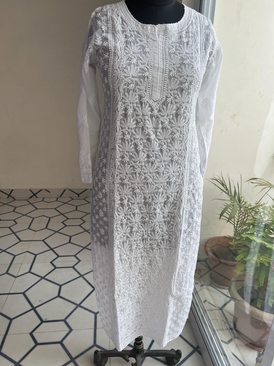 White Cotton Jaalwork Kurta