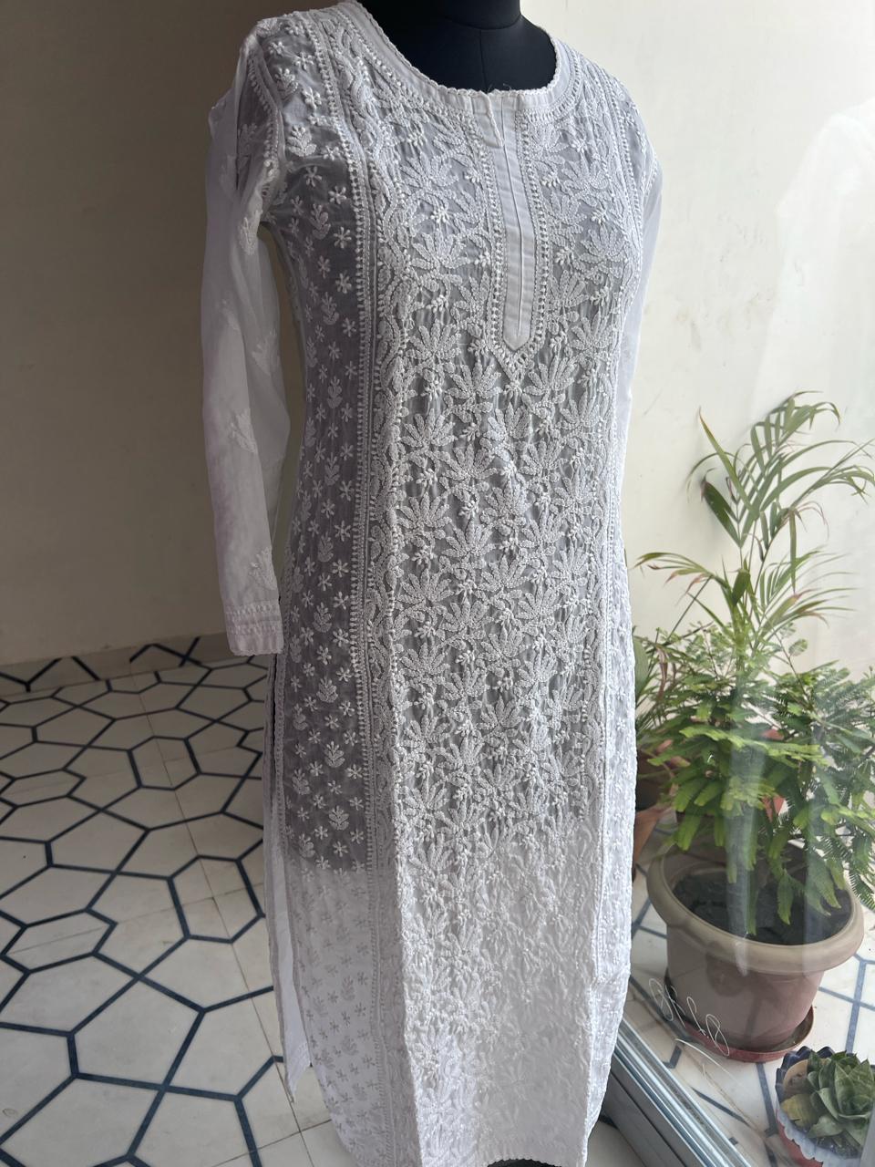 White Cotton Jaalwork Kurta