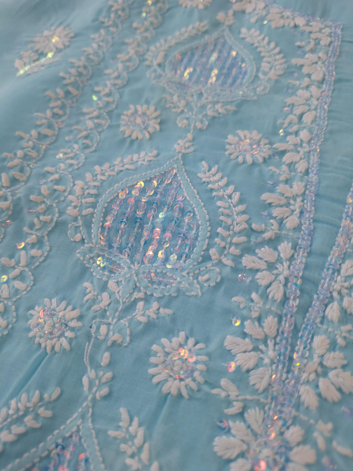 Blue Kurta fabric with Sequins