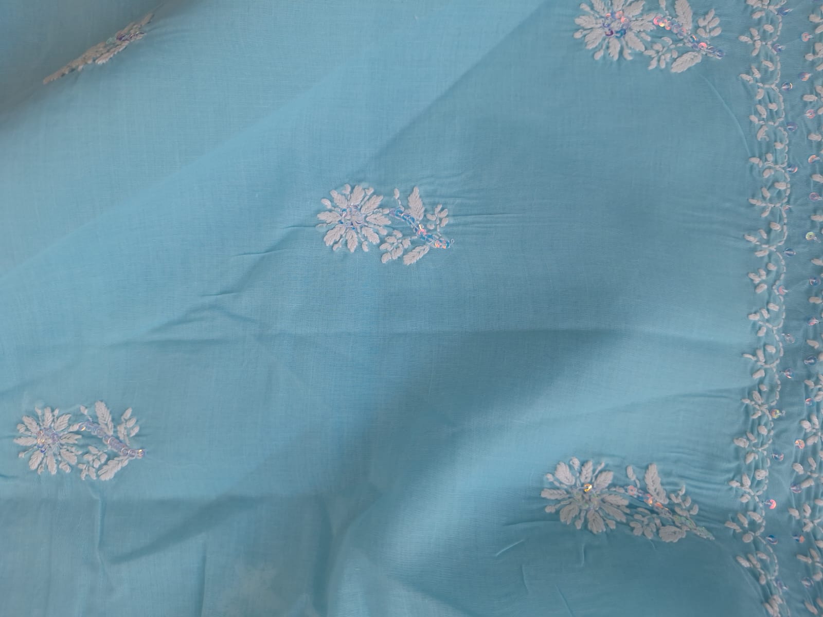 Blue Kurta fabric with Sequins