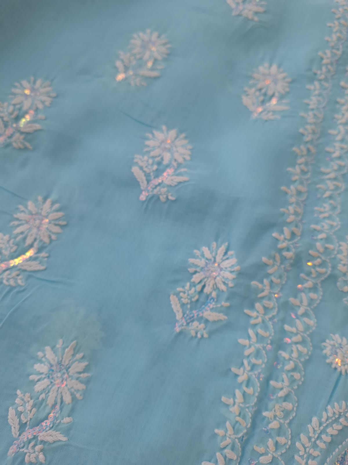 Blue Kurta fabric with Sequins