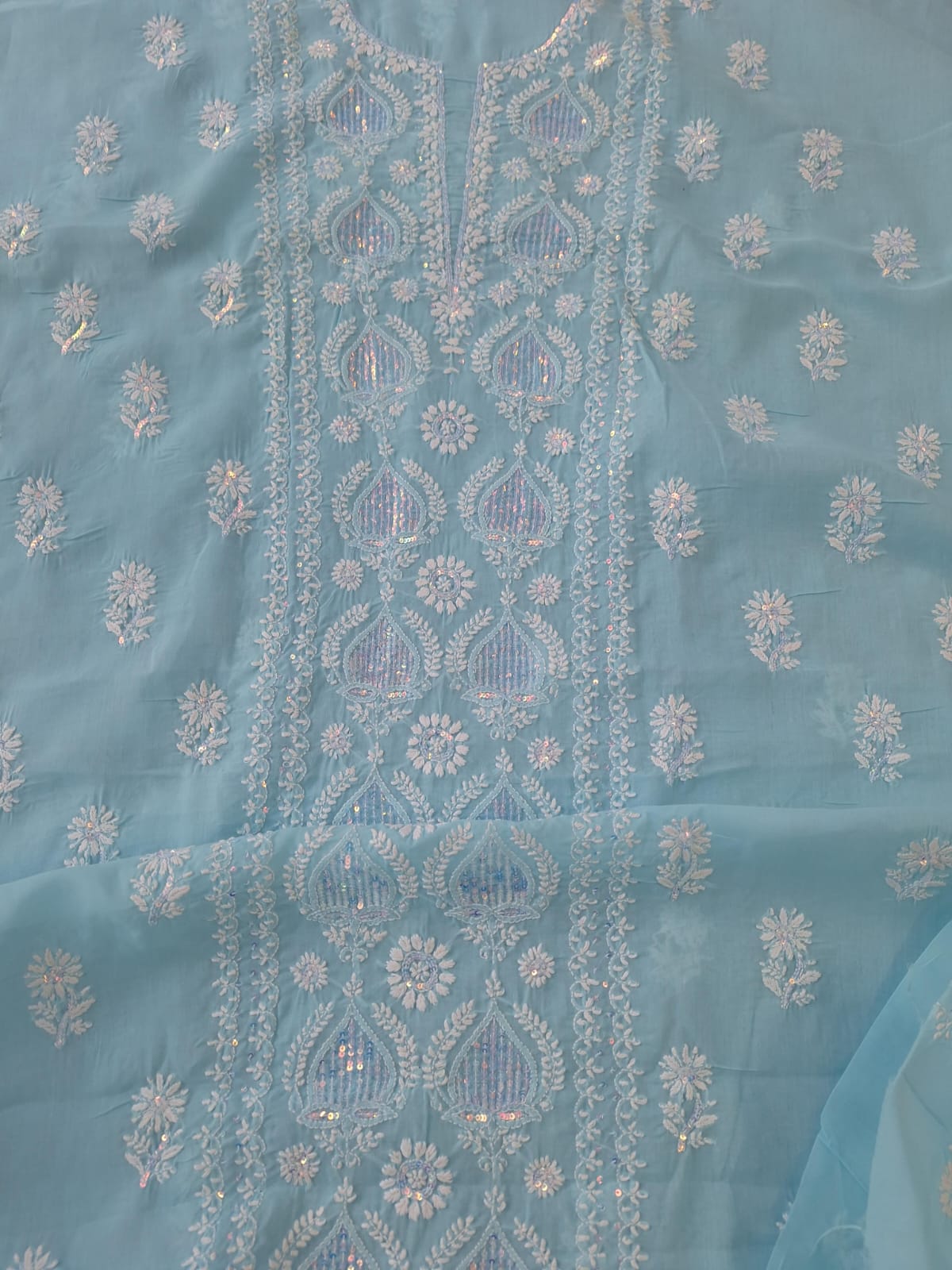 Blue Kurta fabric with Sequins