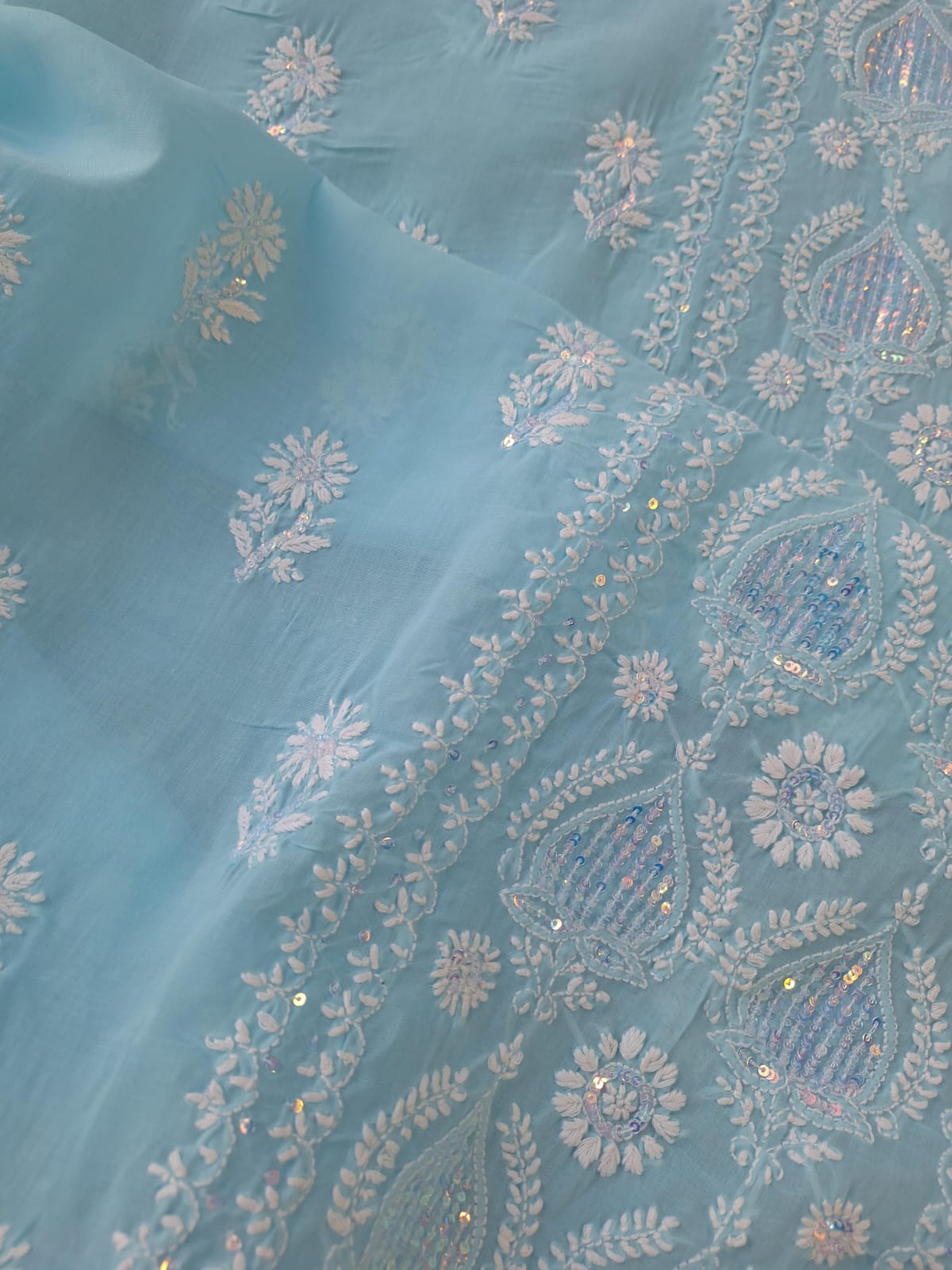 Blue Kurta fabric with Sequins
