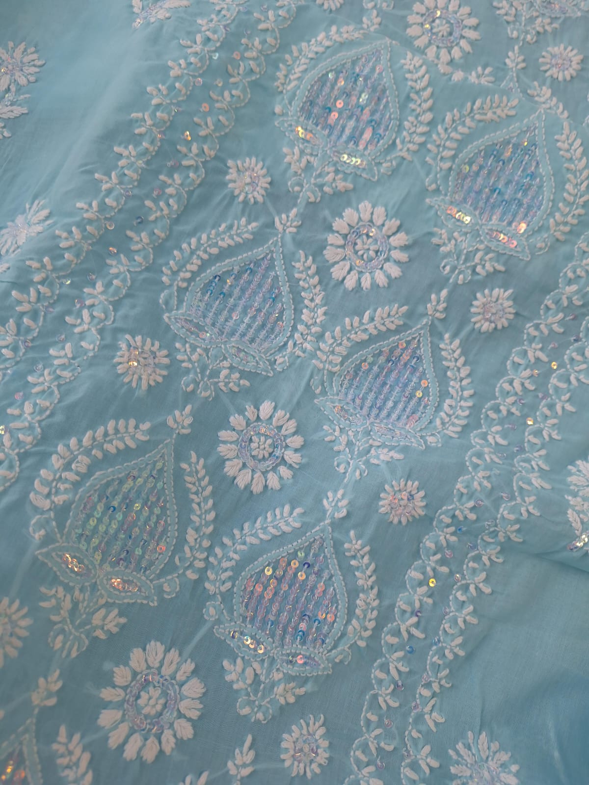 Blue Kurta fabric with Sequins