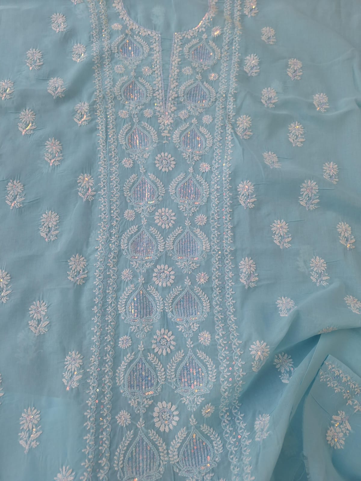 Blue Kurta fabric with Sequins