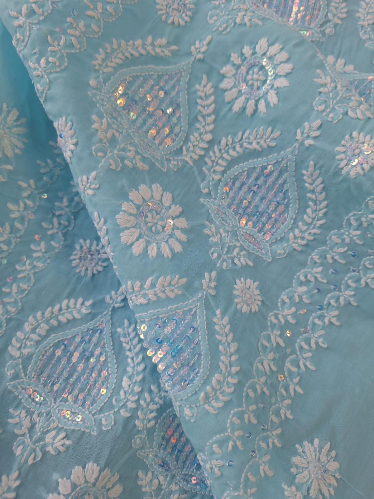 Blue Kurta fabric with Sequins