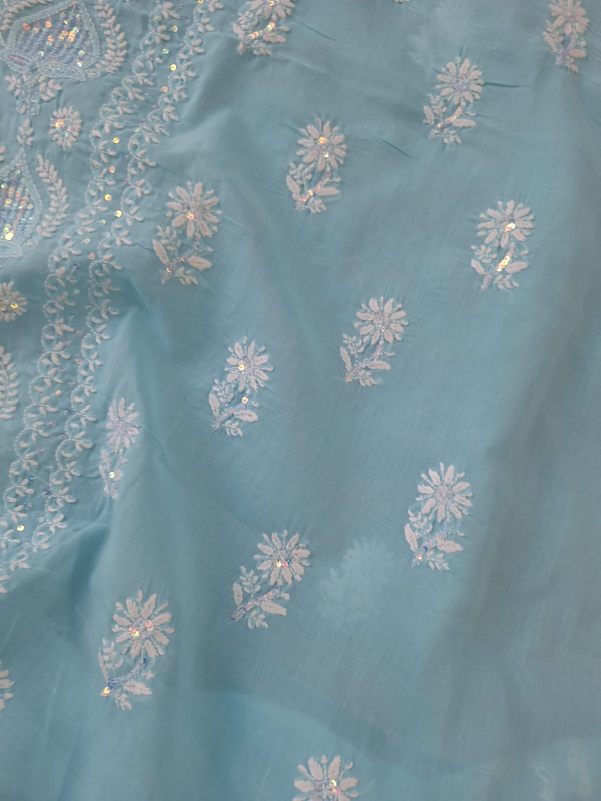 Blue Kurta fabric with Sequins