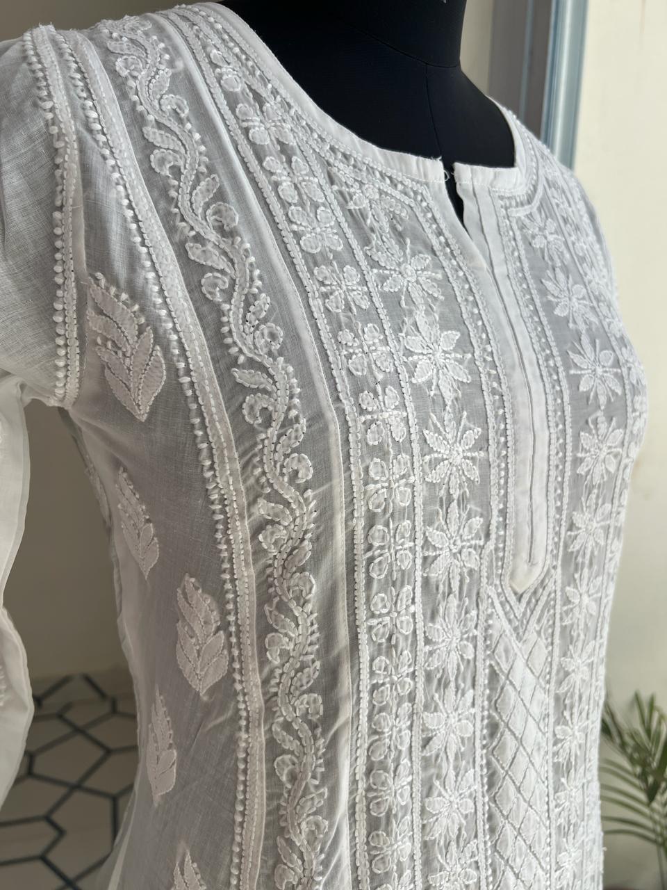 White All over embroidered Long Anarkali