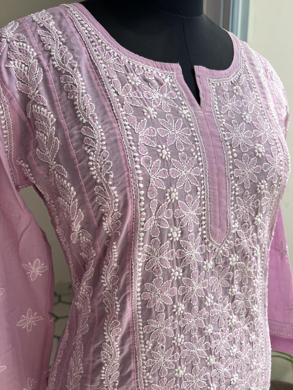 Lilac A line Full Embroidered Kurta