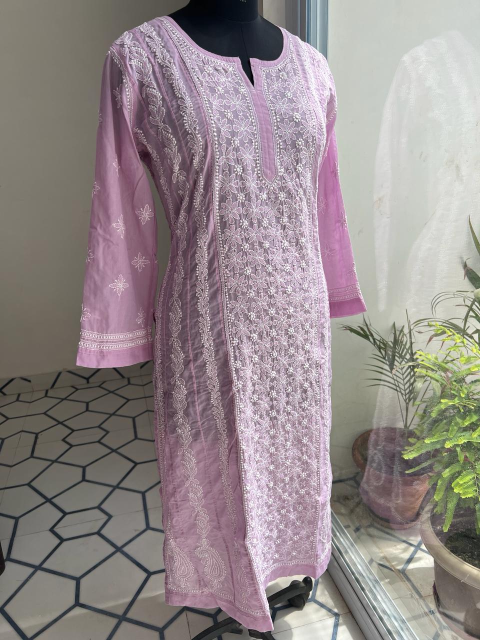Lilac A line Full Embroidered Kurta