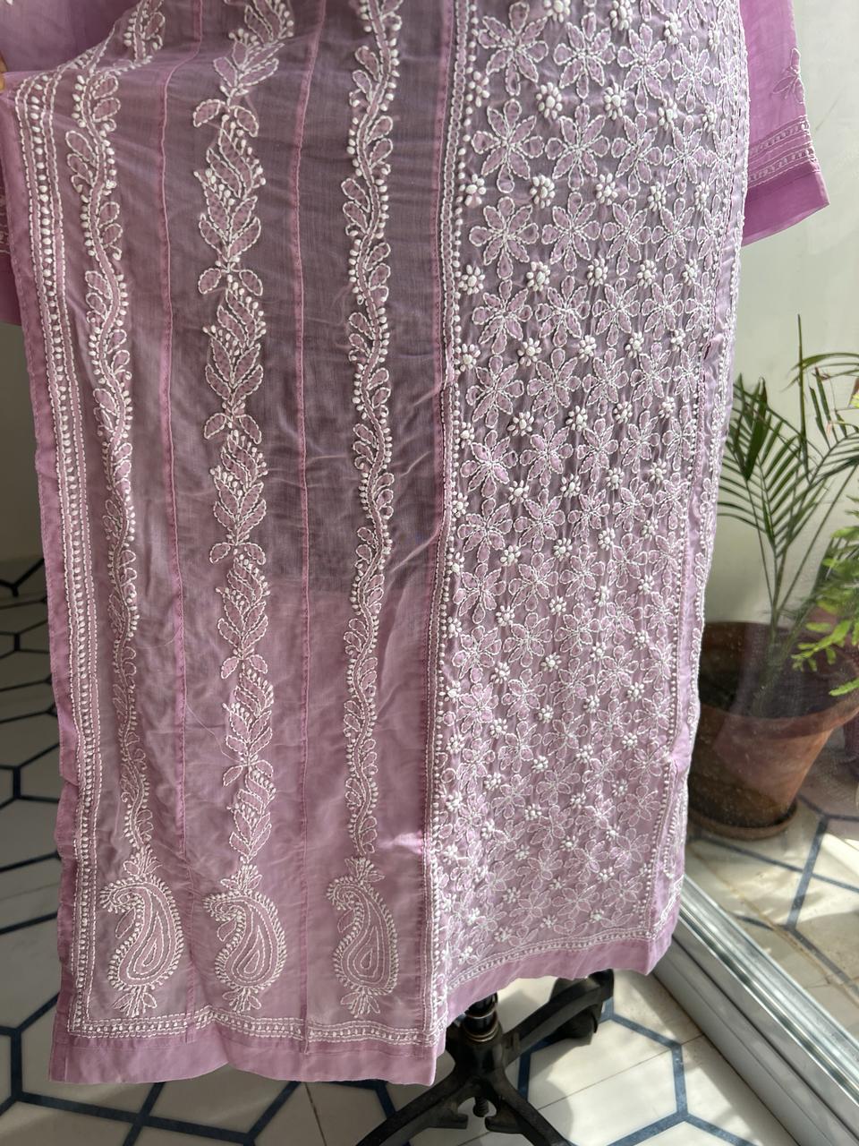 Lilac A line Full Embroidered Kurta